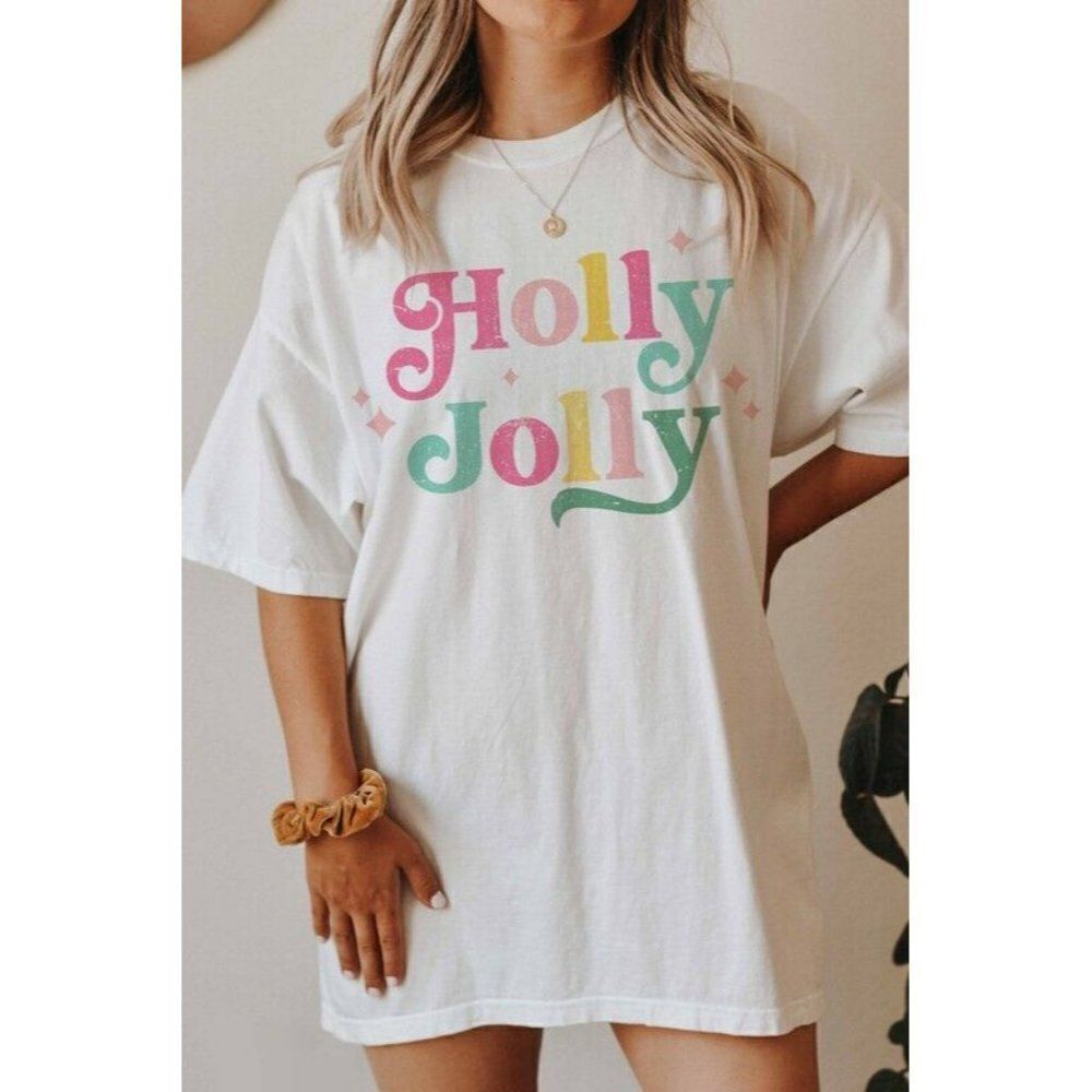 SALE! Holly Jolly Oversized Graphic Tee Comfort Colors Relaxed Shirt Christmas